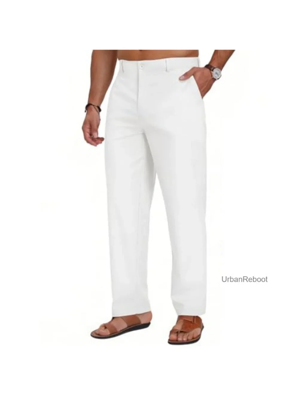 Men's Linen Casual Dress Pants Elastic Waist Breathable Summer Trousers